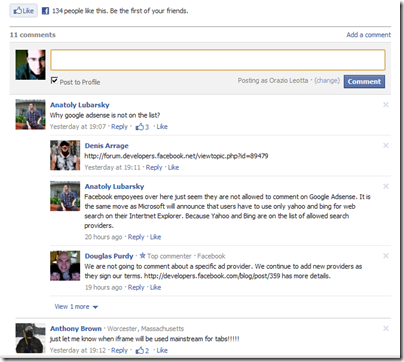 Facebook third-party commenting system 